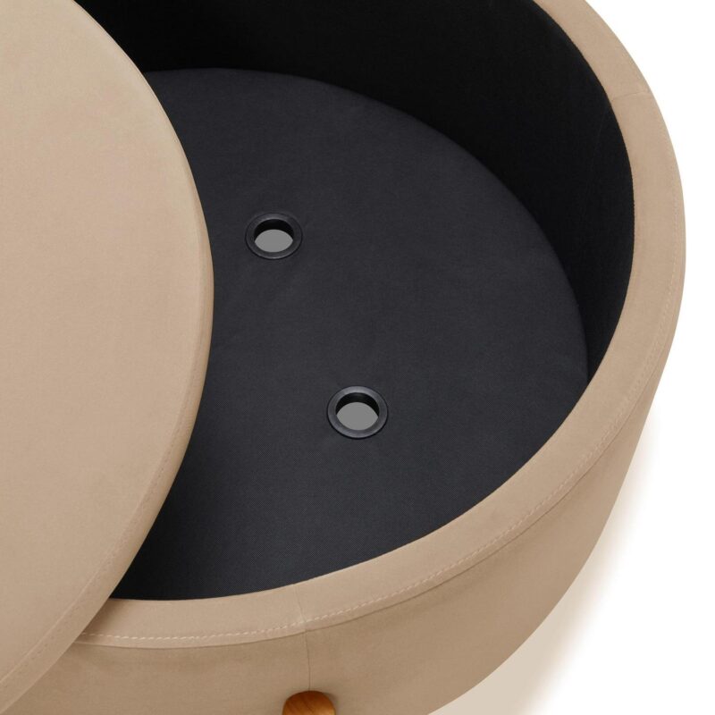Better Homes and Gardens Springwood Round Storage Ottoman, Beige Velvet - Image 8