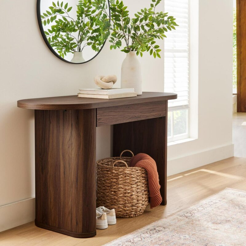 Better Homes and Gardens Juliet Oval Writing Desk, Walnut Finish - Image 6