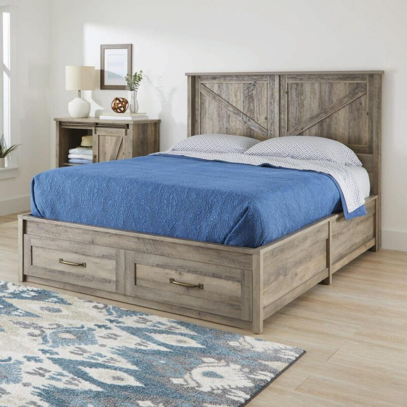 Better Homes and Gardens Modern Farmhouse Queen Platform Bed with Storage, Rustic Gray Finish - Image 4