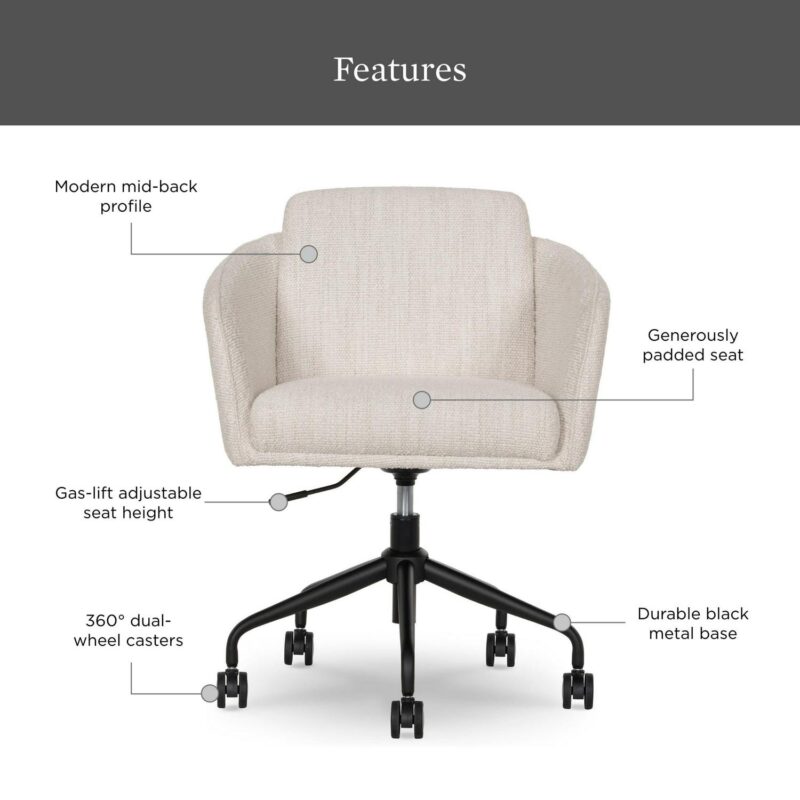 Better Homes and Gardens Juliet Office Chair, Ivory Boucle and Matte Black - Image 2