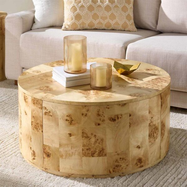 Better Homes and Gardens Burlwood Round Coffee Table, Light Burl Wood Veneer