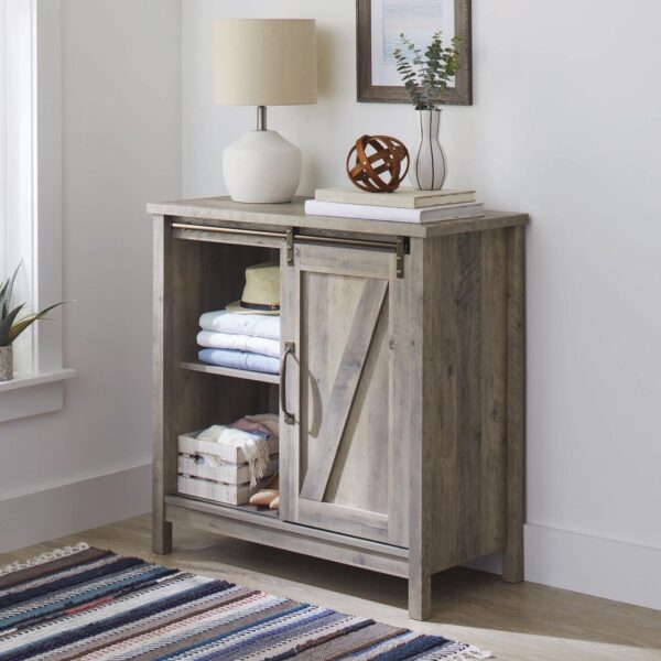 Better Homes and Gardens Modern Farmhouse Accent Storage Cabinet, Rustic Gray Finish