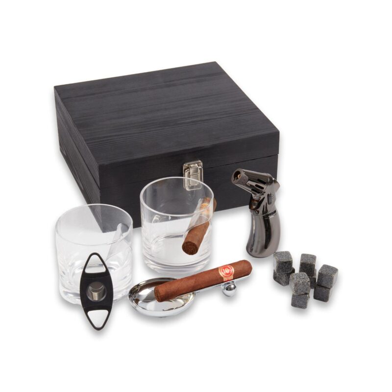 Bey-Berk Boulevardier Set with Two Whiskey Glasses, 12 Whiskey Stones, Cigar Torch, Ashtray and Cutter - Image 3