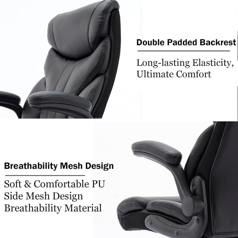 Big and Tall Office Chair 500lbs with High Back and Flip-Up Armrests - Image 3