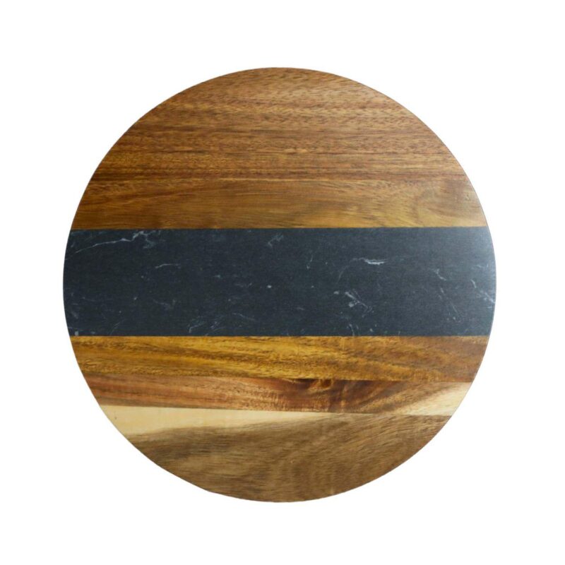 Black Marble And Acacia Wood Round Board - 11 - Image 3