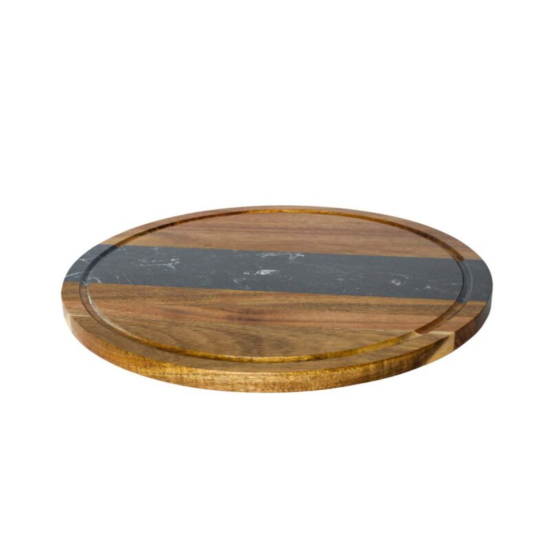 Black Marble And Acacia Wood Round Board - 11 - Image 2
