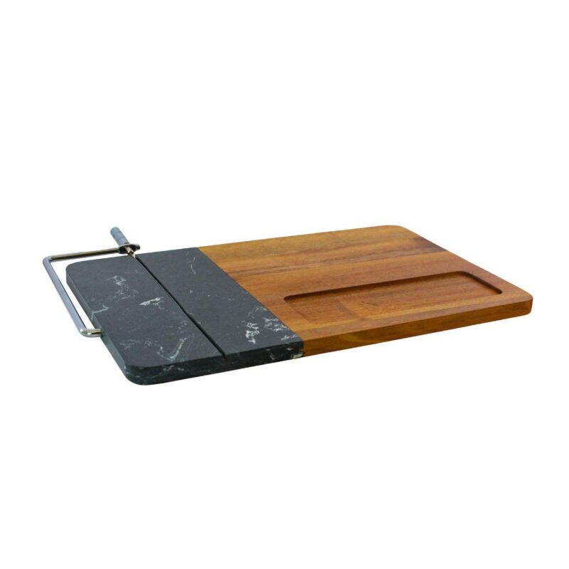 Black Marble And Acacia Wood Board With Slicer - Image 2