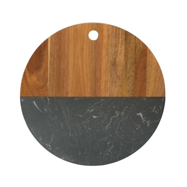 Black Marble And Acacia Wood Round Board - 12