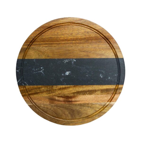 Black Marble And Acacia Wood Round Board - 11