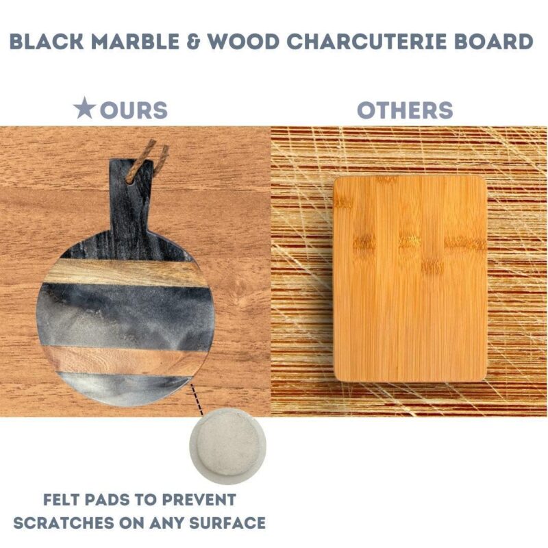 Black Marble and Wood Accent Charcuterie Board with Handle - Image 3