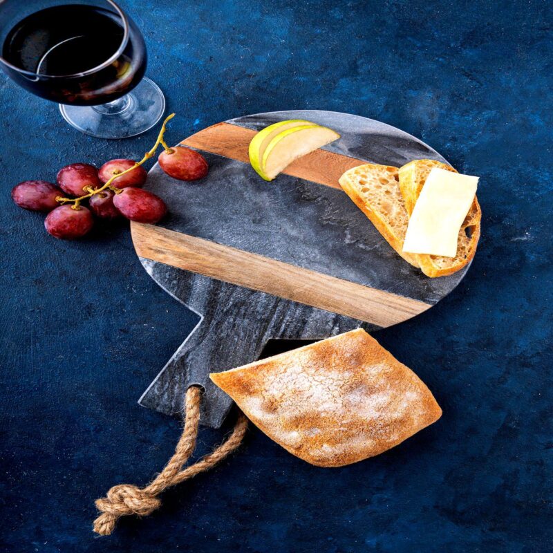 Black Marble and Wood Accent Charcuterie Board with Handle - Image 2