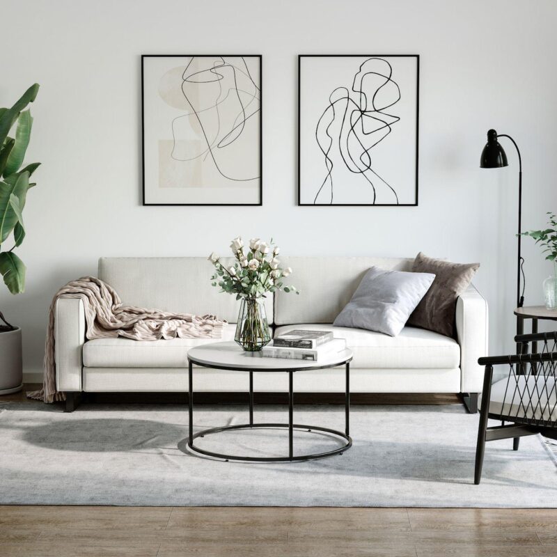 Black Metal Circle Frame Living Room Table With Smooth White Tabletop Finish - Image 3