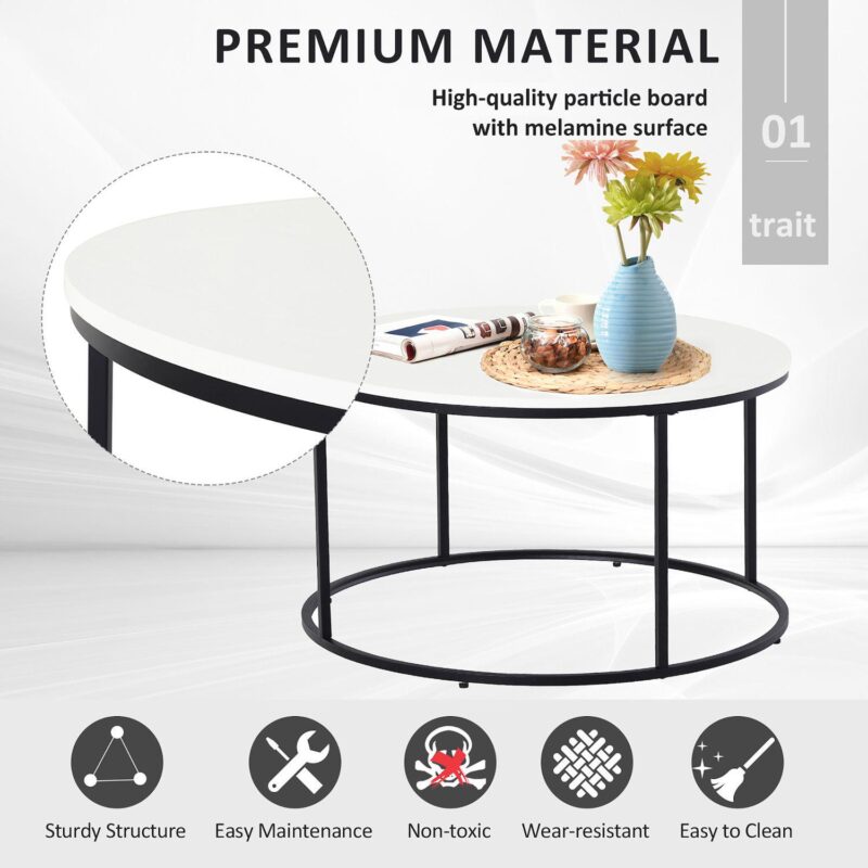 Black Metal Circle Frame Living Room Table With Smooth White Tabletop Finish - Image 4