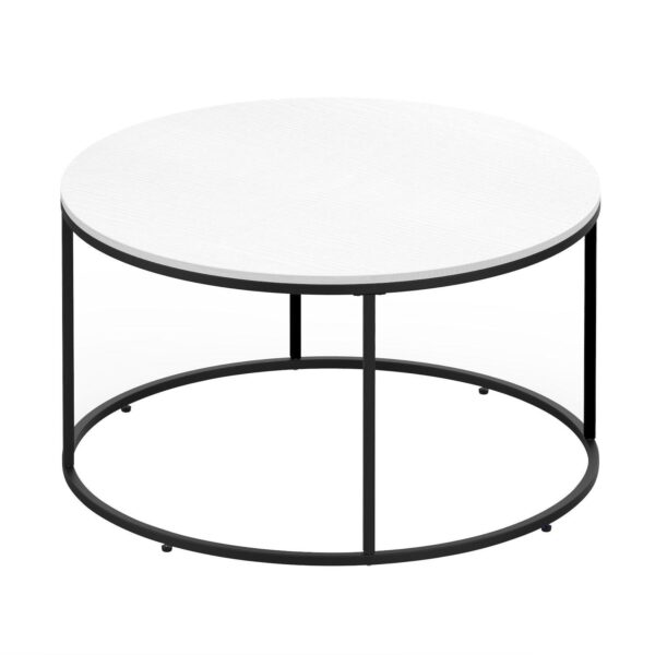 Black Metal Circle Frame Living Room Table With Smooth White Tabletop Finish