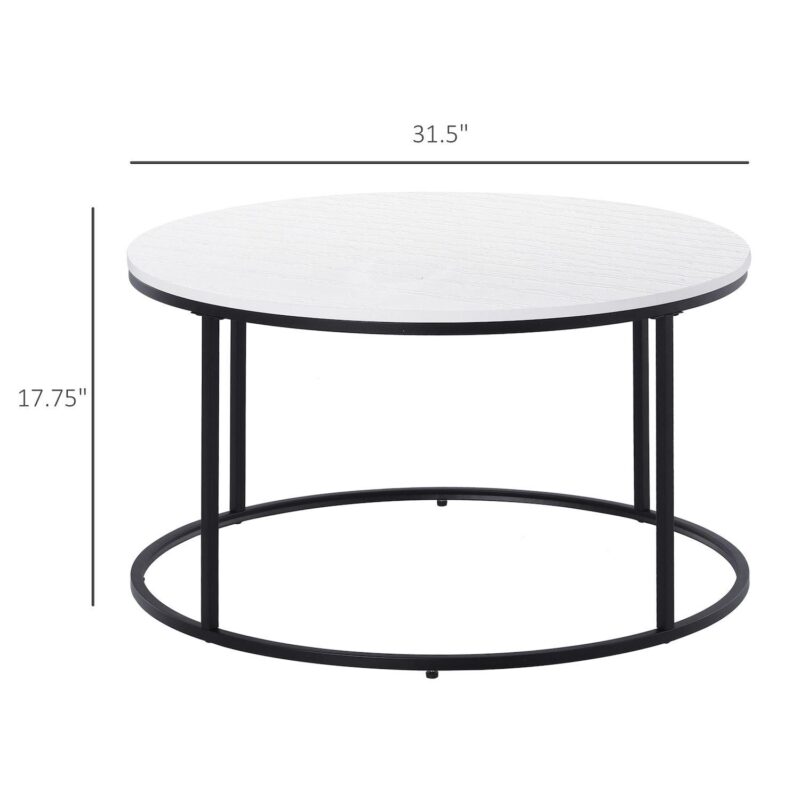 Black Metal Circle Frame Living Room Table With Smooth White Tabletop Finish - Image 2