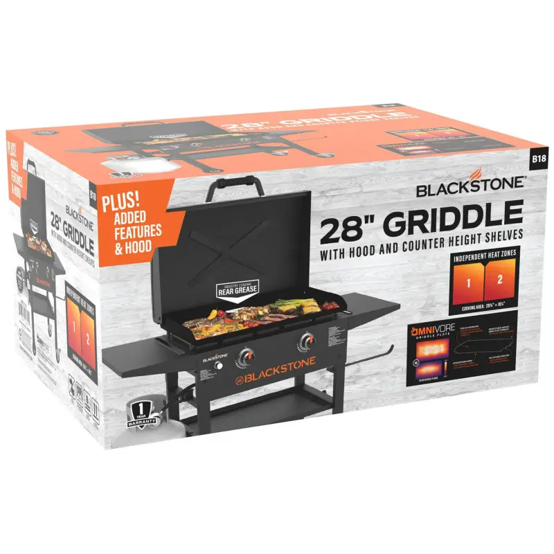 Blackstone 2-Burner 28a Propane Griddle with Hood and Omnivore Griddle Plate - Image 3