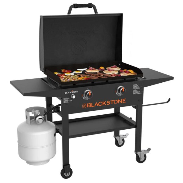 Blackstone 2-Burner 28a Propane Griddle with Hood and Omnivore Griddle Plate