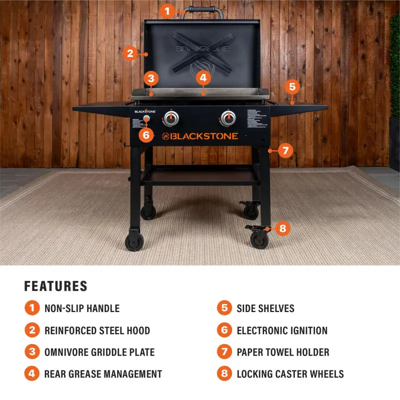 Blackstone 2-Burner 28a Propane Griddle with Hood and Omnivore Griddle Plate - Image 5