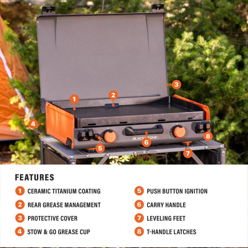 Blackstone Adventure Ready 20a x14a 2-Burner Propane Camping Griddle with Latching Hood and Handle - Image 5