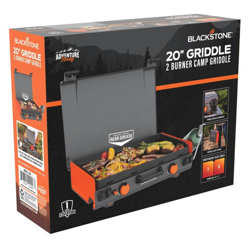 Blackstone Adventure Ready 20a x14a 2-Burner Propane Camping Griddle with Latching Hood and Handle - Image 3