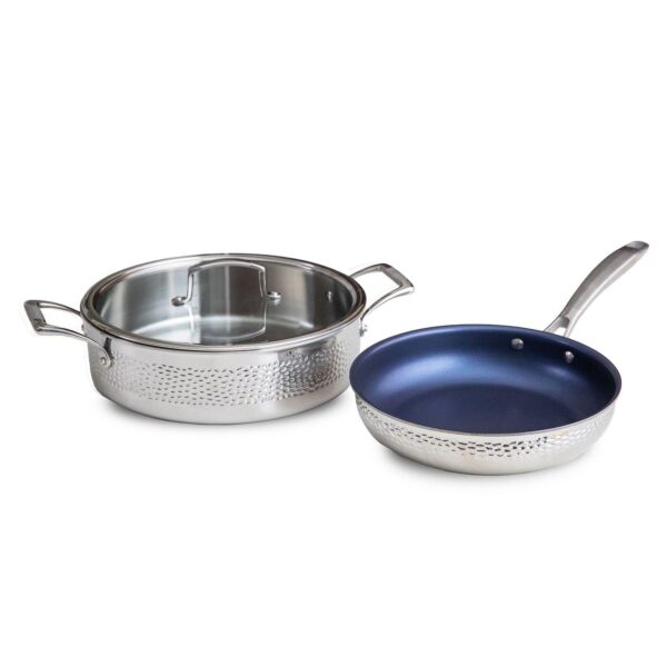 Blue Jean Chef 3-piece Stainless Steel Cookware Set, Hammered Finish, Tri-ply Construction Clad