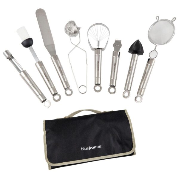 Blue Jean Chef 8-piece Kitchen Tool And Gadget Set, Stainless-steel Kitchen Tools With Storage Pouch