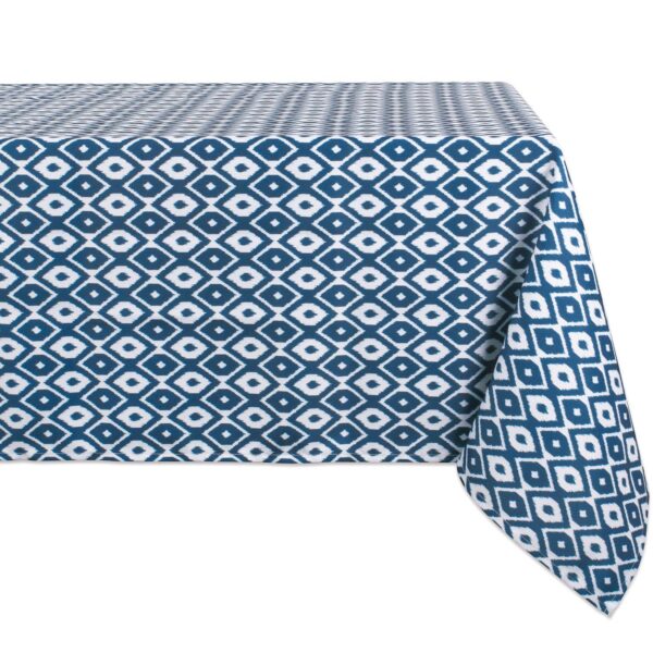 Blue and White Ikat Patterned Rectangular Tablecloth 60 x 84