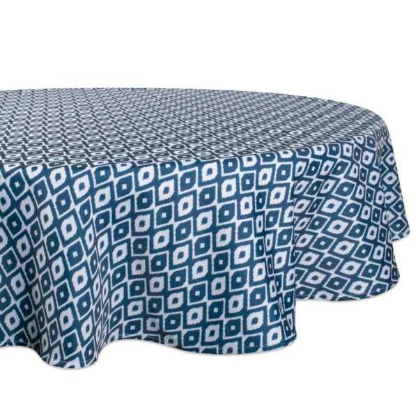 Blue and White Ikat Patterned Round Tablecloth 60