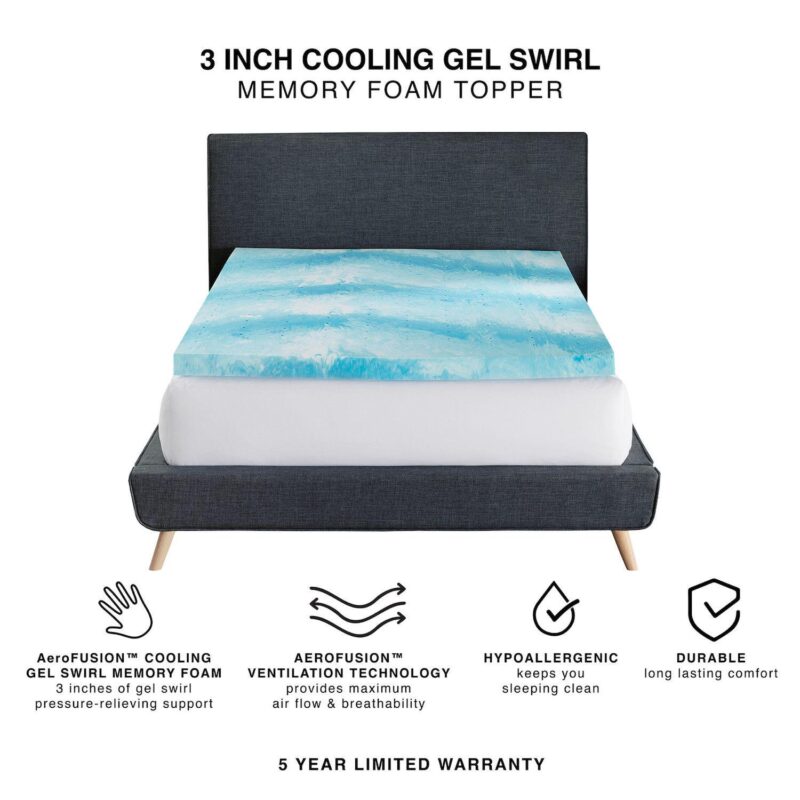 BodiPedic 3-Inch Cooling Gel Swirl Memory Foam Mattress Topper - Image 4