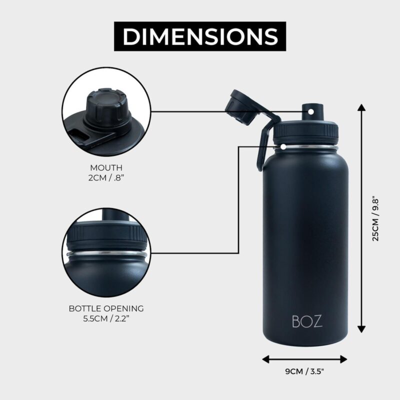 Boz Stainless Steel Water Bottles 2 Pack Bundle - Grey + Black Vaccum Insulated Water Bottles 32 Oz - Image 3