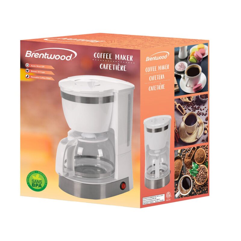 Brentwood 10 Cup 800 Watt Coffee Maker in White - Image 3