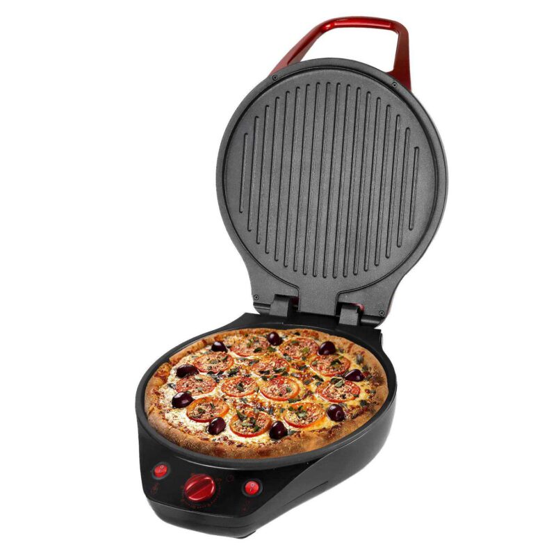 Brentwood 12 Inch Non Stick Pizza Maker and Grill in Red - Image 3