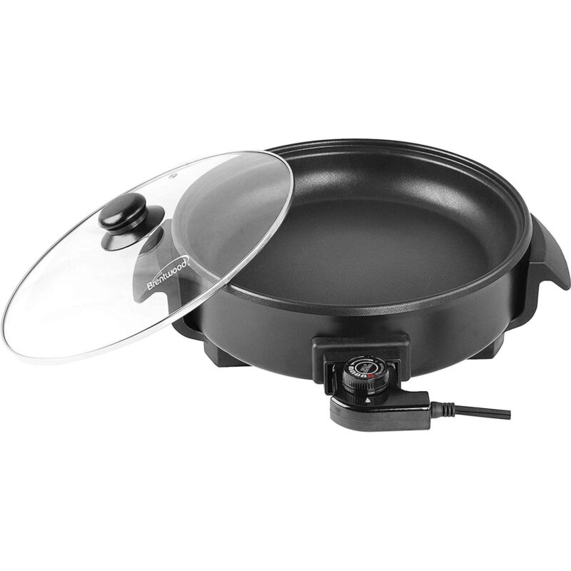 Brentwood 12 inch Round Non-Stick Electric Skillet with Vented Glass Lid in Black - Image 5