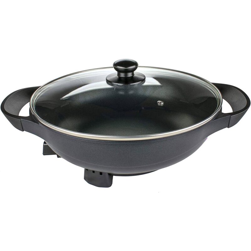 Brentwood 13in Non-Stick Flat Bottom Electric Wok Skillet with Vented Glass Lid in Black - Image 4