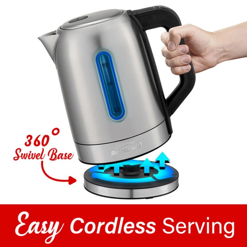 Brentwood 1500 Watt Stainless Steel 1.7 Liter Electric Kettle with 5 Temperature Presets - Image 4