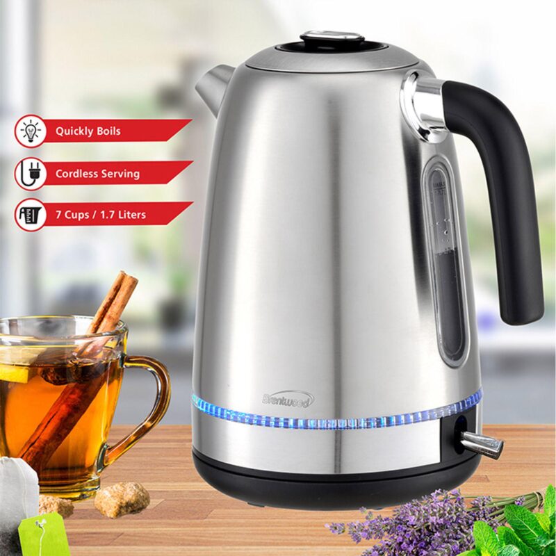 Brentwood 1500 Watt Stainless Steel 1.7 Liter Cordless Electric Kettle in Silver - Image 2