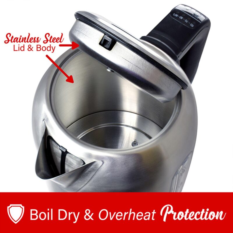 Brentwood 1500 Watt Stainless Steel 1.7 Liter Electric Kettle with 5 Temperature Presets - Image 3