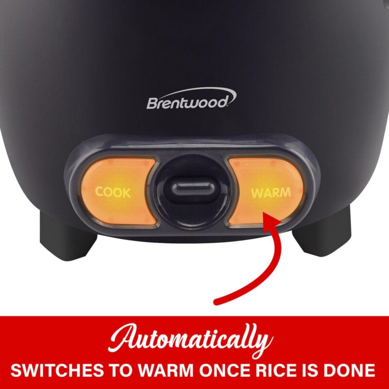 Brentwood 3 Cup Uncooked/6 Cup Cooked Non Stick Rice Cooker in Black - Image 3