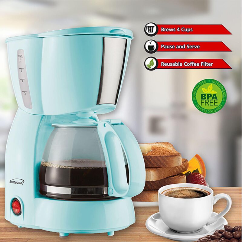 Brentwood 4 Cup 650 Watt Coffee Maker in Blue - Image 3