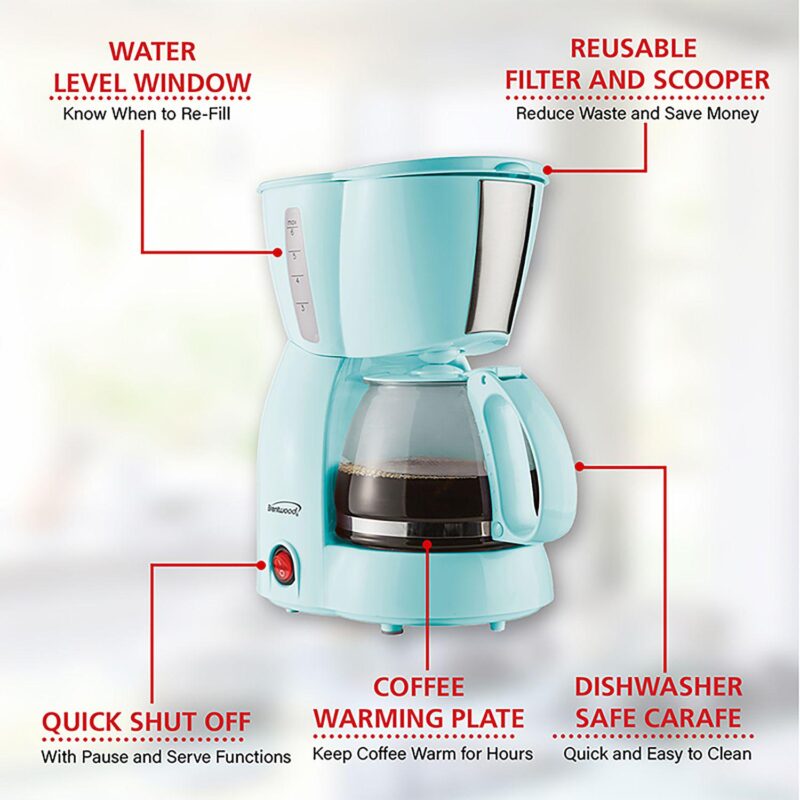Brentwood 4 Cup 650 Watt Coffee Maker in Blue - Image 4