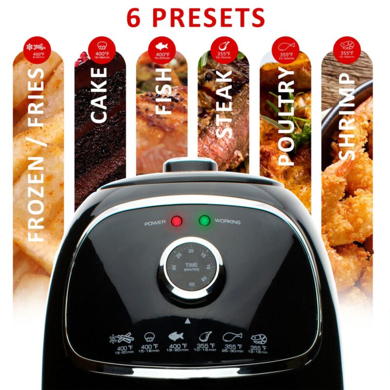 Brentwood AF-202BK 2 Quart Small Electric Air Fryer Black with Timer and Temp Control - Image 4