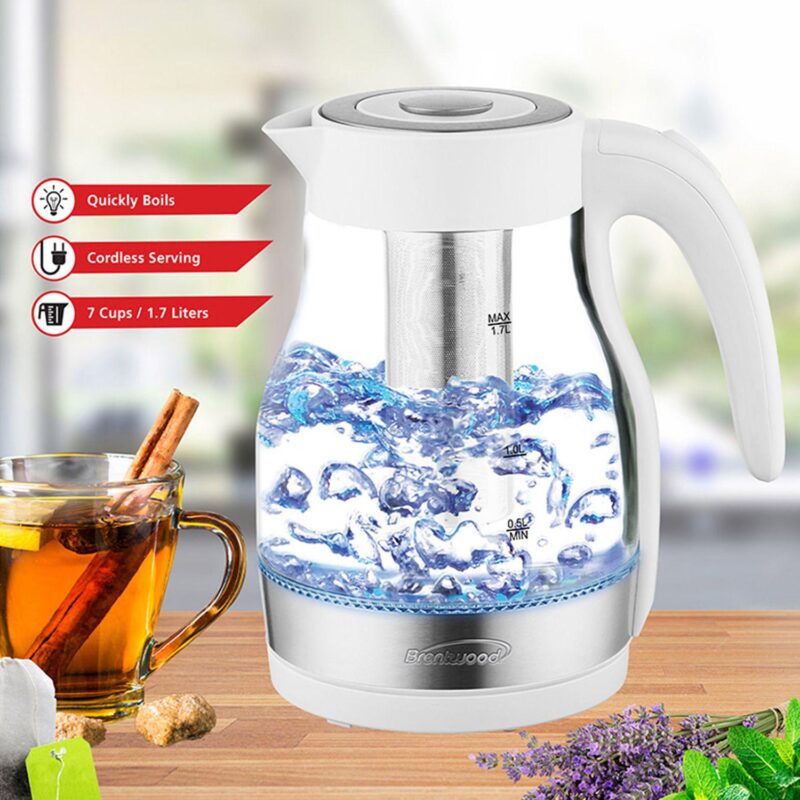 Brentwood Glass 1.7 Liter Electric Kettle with Tea Infuser in White - Image 2
