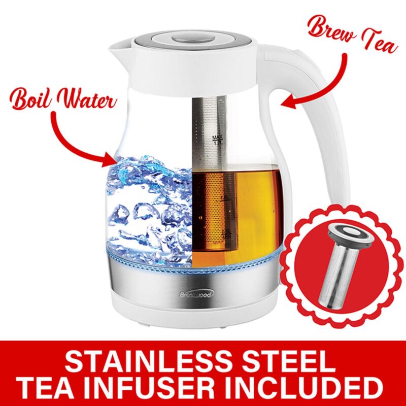 Brentwood Glass 1.7 Liter Electric Kettle with Tea Infuser in White - Image 3