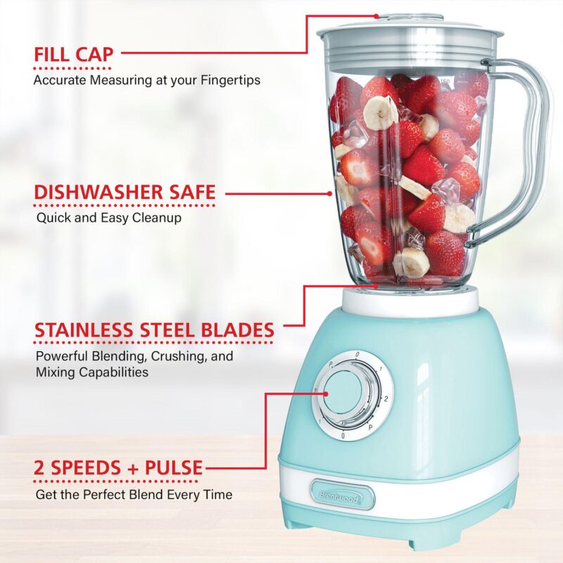 Brentwood JB-330BL 2 Speed Retro Blender in Blue with 50 Ounce Plastic Jar - Image 5