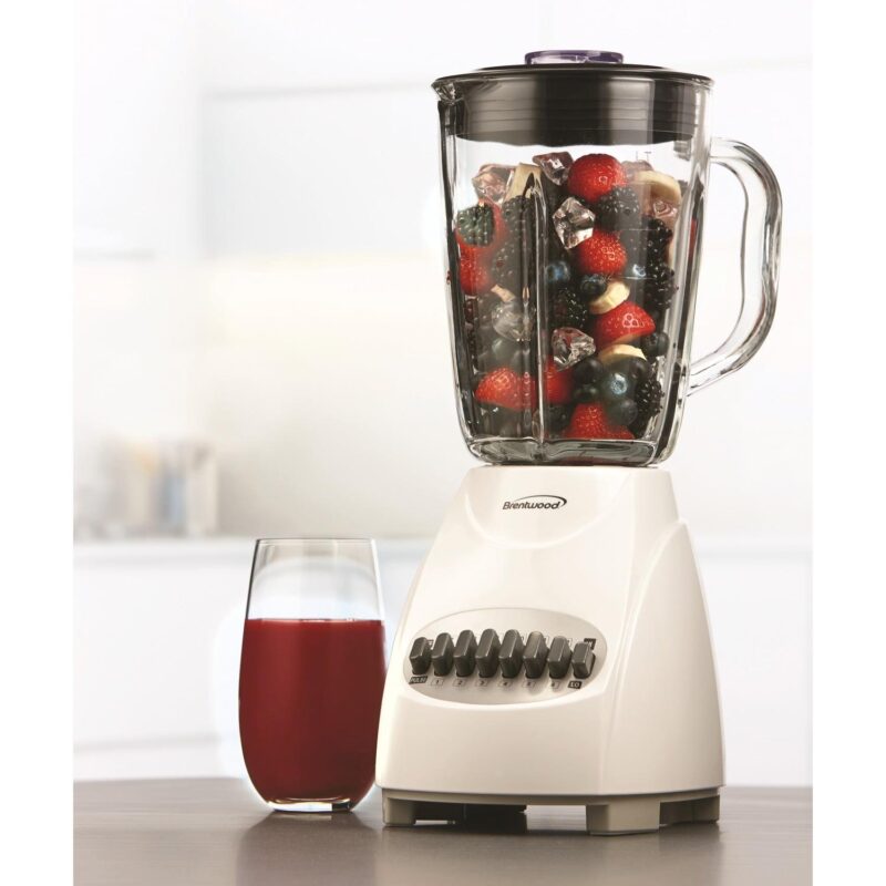 Brentwood JB-920W 12-Speed plus Pulse Blender with Glass Jar, White - Image 5