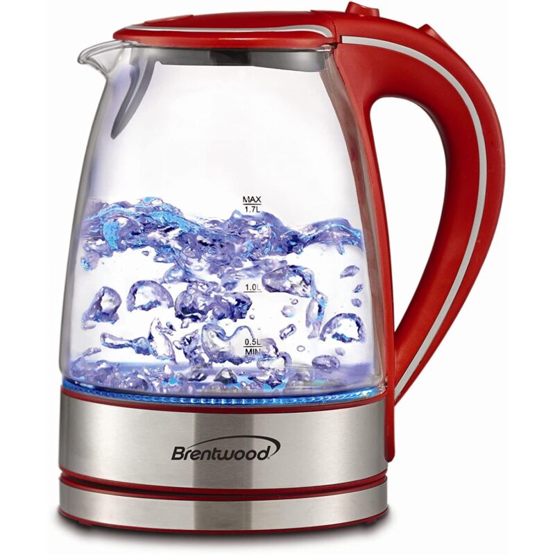 Brentwood KT-1900R 1100W 1.7 Liter Cordless Electric Glass Tea Kettle Pot, Red - Image 3