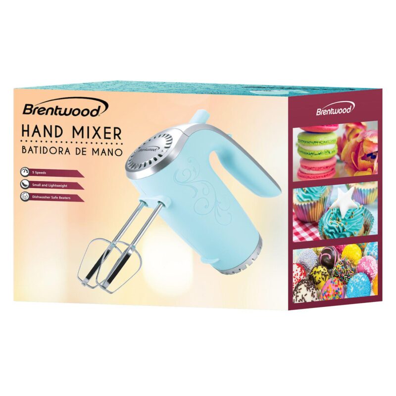 Brentwood Lightweight 5 Speed 150 Watt Electric Hand Mixer in Blue - Image 2