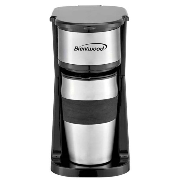 Brentwood Portable Single Serve Coffee Maker with 14oz Travel Mug in Black