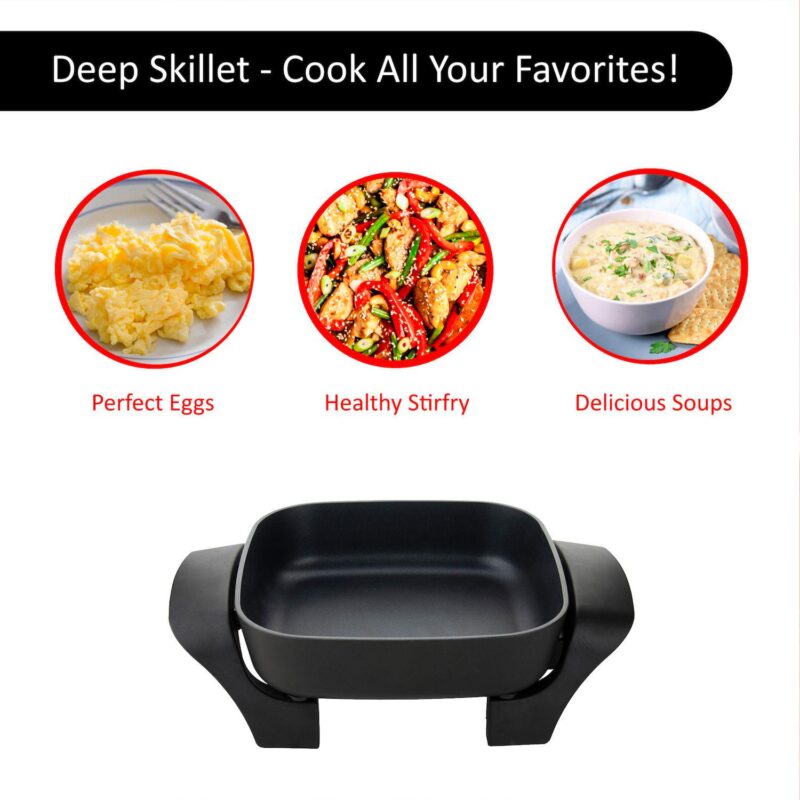 Brentwood SK-46 8-Inch Nonstick Electric Skillet in Black with Lid - Image 2