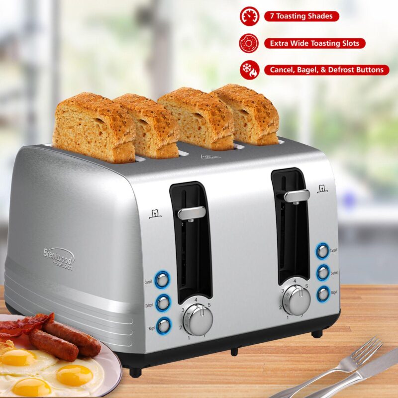 Brentwood Select Extra Wide 4 Slot Stainless Steel Toaster - Image 2